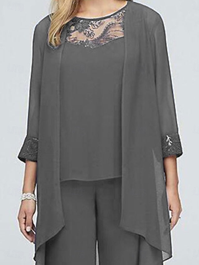 3 Elegant Neck Dress of Mother Vintage Piece Crew Bride the