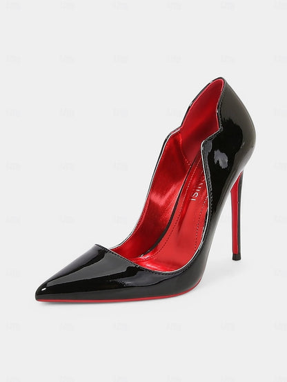 High Toe Soles Pointed Patent with – Red Black Leather Heels