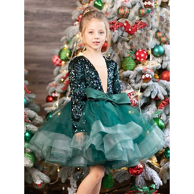 3D Fall Long Sequin Girls' Dress Summer Spring Sleeve