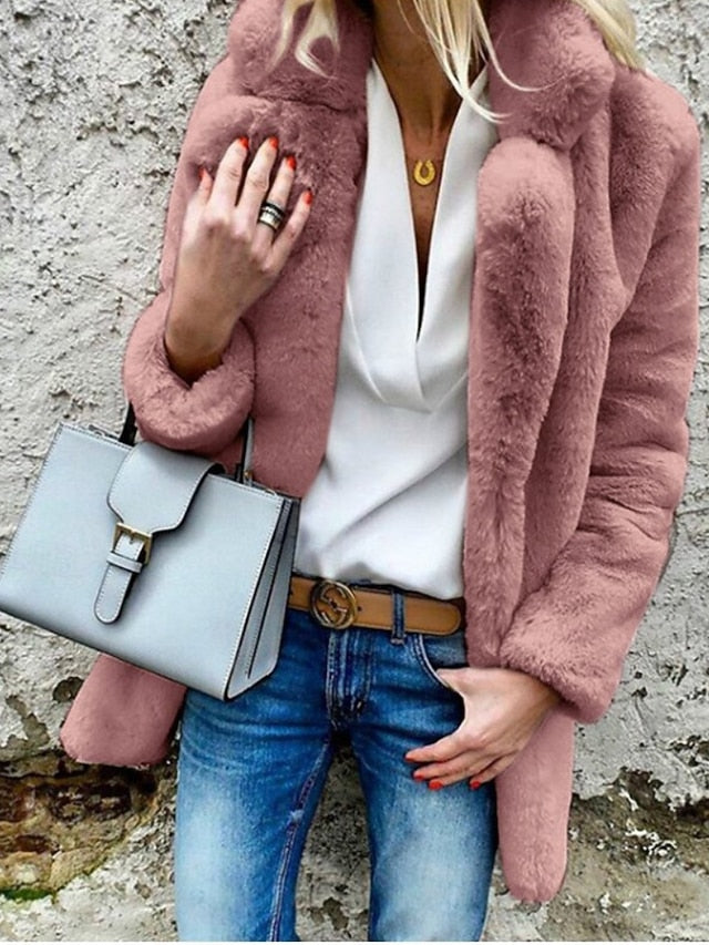 Comfortable Going Plain Women's Coat Fur Collar Casual Warm