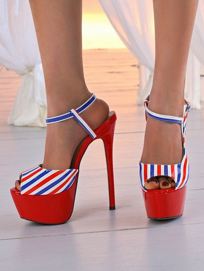 Striped Women's and White Blue Heels Platform Stiletto Red
