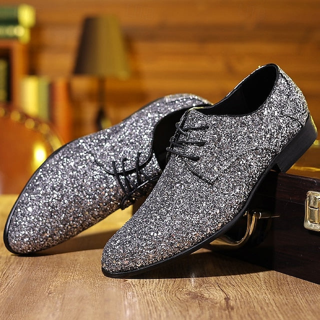 – Shoes Purple Bold Statement Lace-up Glitter Party Men's