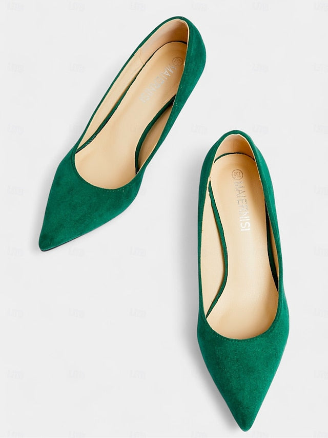Suede Women's with Emerald Green Kitten Pumps Pointed-Toe