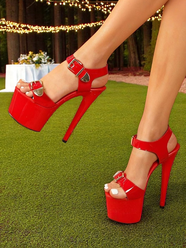 Women's Platform with Heels White Buckle Patent Gold High