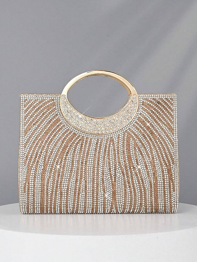 Women's Clutch Round Bag – Handle Rhinestone Evening with