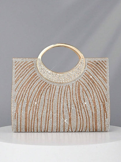 Women's Clutch Round Bag – Handle Rhinestone Evening with