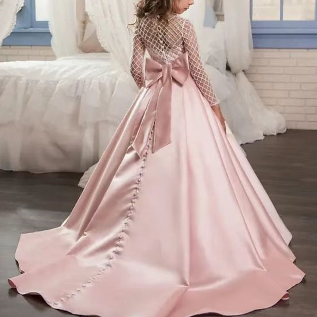 Kids Solid Long Girls' Dress Party Flower Color Girl