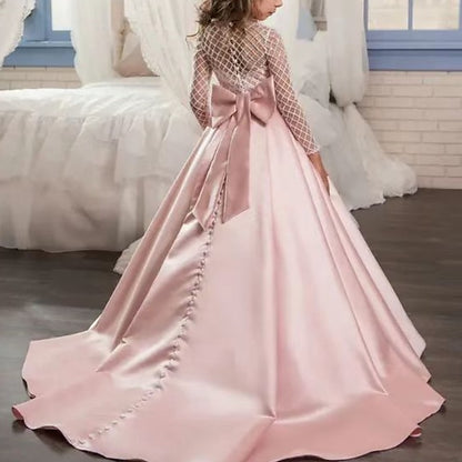 Kids Solid Long Girls' Dress Party Flower Color Girl