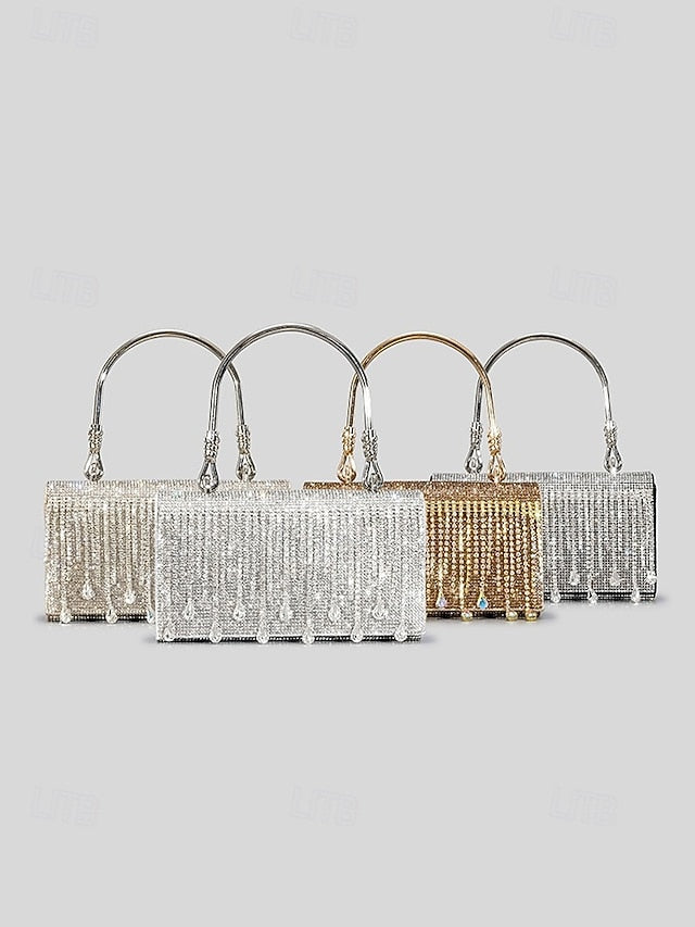 Women's Chain Silver Evening Elegant Crystal with Handbag