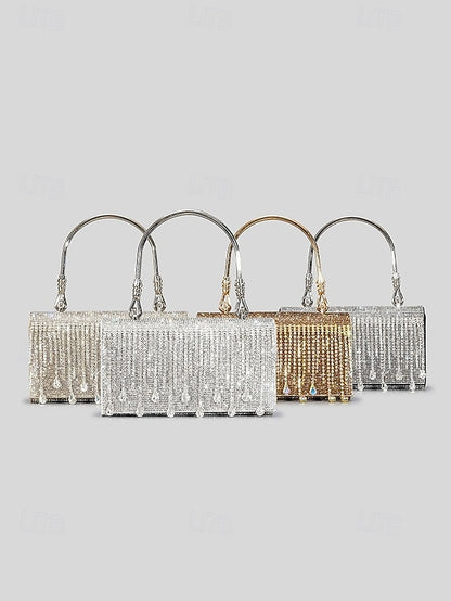 Women's Chain Silver Evening Elegant Crystal with Handbag