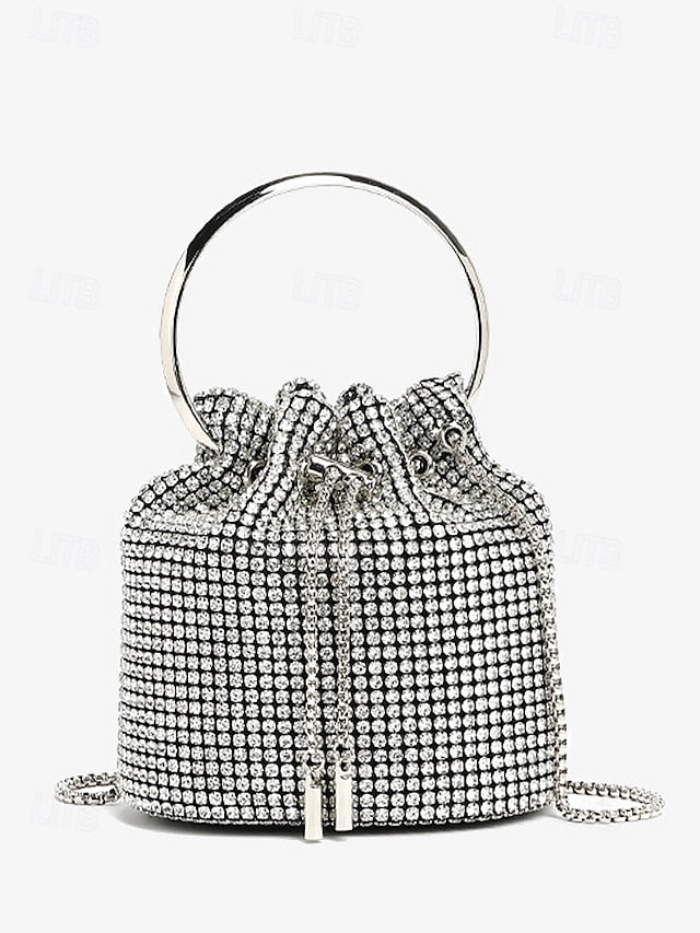 Women's Silver Sparkling Bucket Rhinestone with Bag Metal