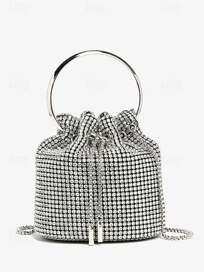 Women's Silver Sparkling Bucket Rhinestone with Bag Metal