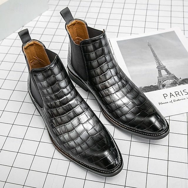 Chelsea – Brown Slip-On Men's Pattern Crocodile Boots