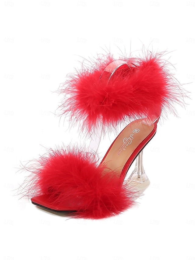 High with Sandals Turquoise Feather-Embellished Heel Clear