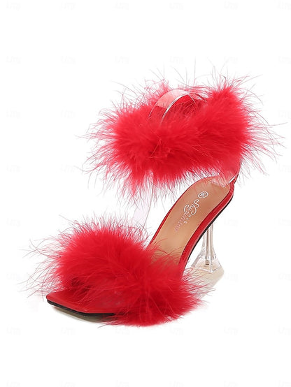 High with Sandals Turquoise Feather-Embellished Heel Clear