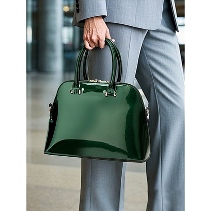 Tote Leather Bag Patent - Green Elegant Women's Shiny