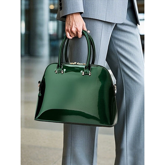 Tote Leather Bag Patent - Green Elegant Women's Shiny