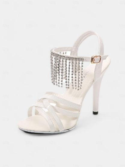 Rhinestone Sandals Leather Patent Stiletto Women's with Red