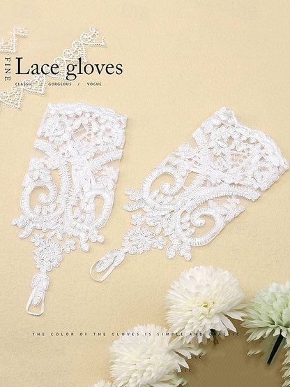 Bridal – Fingerless Vintage Lace Elegant Gloves Wedding White
