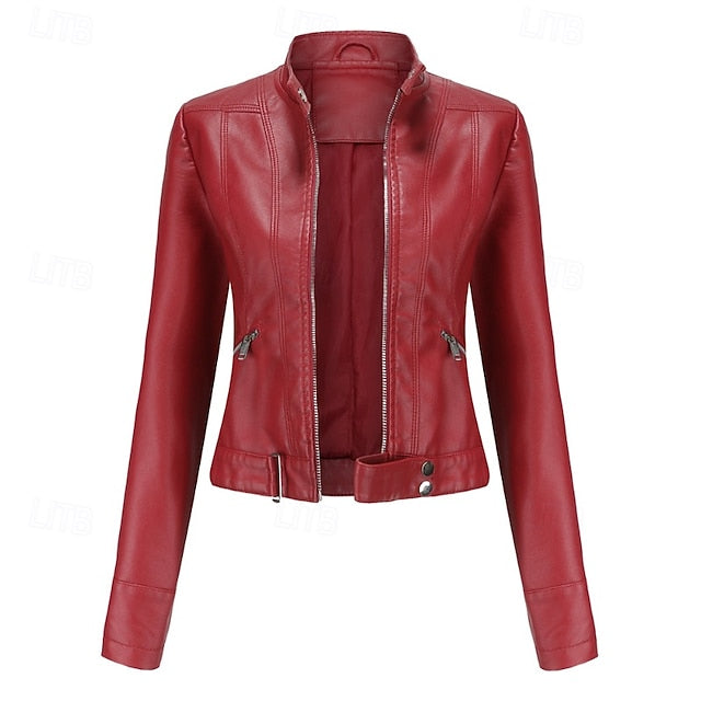 Women's Jacket Zipper Leather Faux Pocket Comfortable