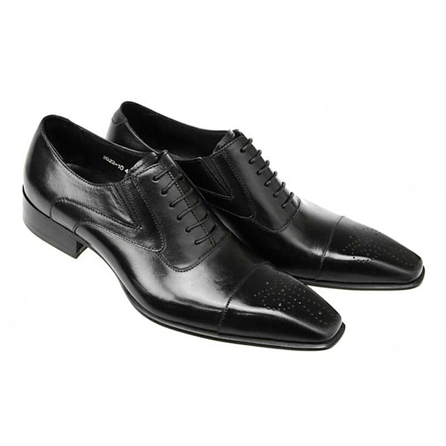 Faux Classic Men's Cap Oxford Shoes Black Leather -