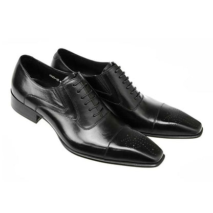 Faux Classic Men's Cap Oxford Shoes Black Leather -