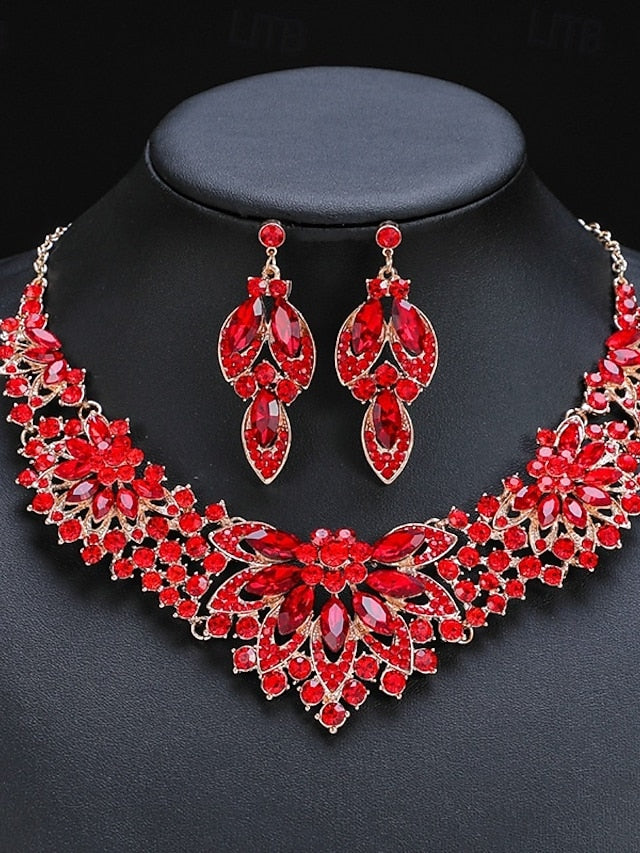 Jewelry Necklace Set Green – Crystal Statement Elegant