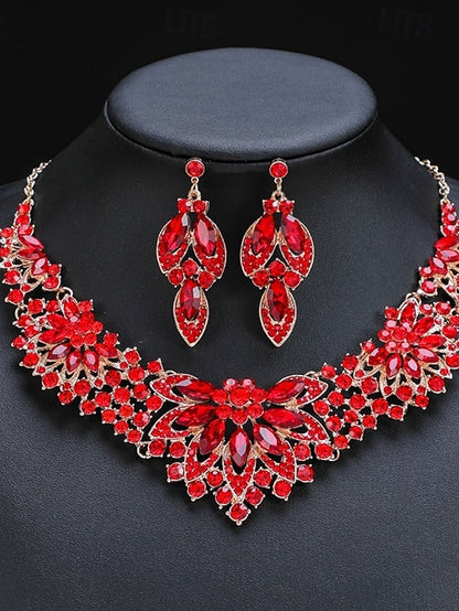 Jewelry Necklace Set Green – Crystal Statement Elegant