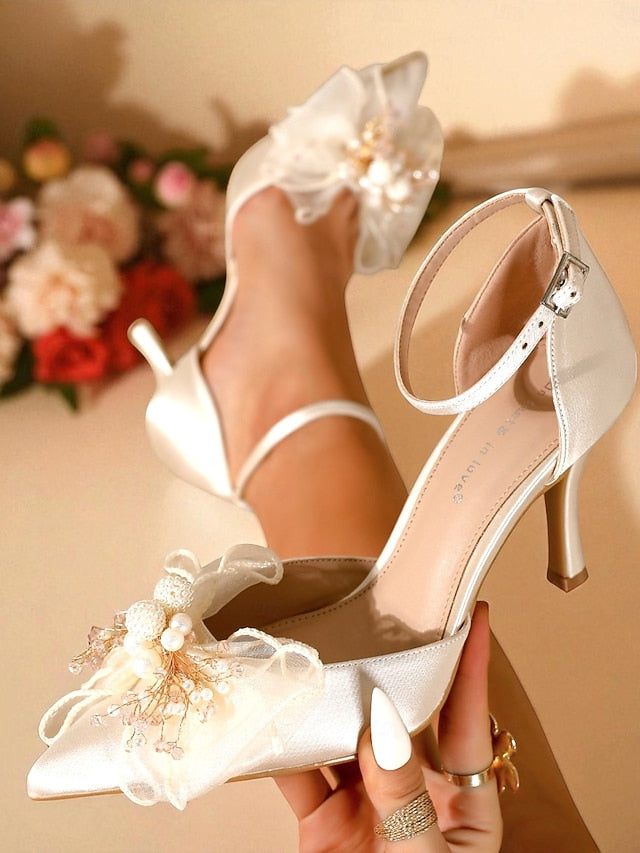 Heels Women's with Satin Ankle Pumps - Bridal Elegant Strap