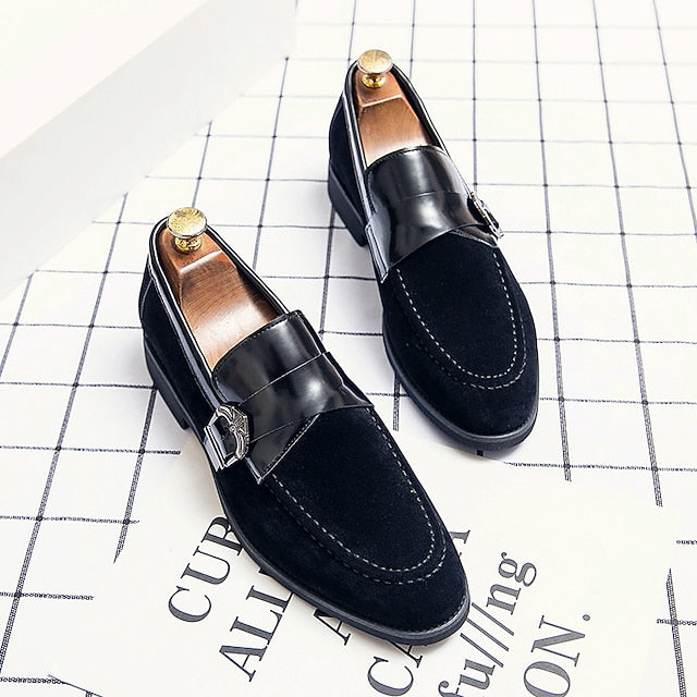 Strap with Men's Suede Patent Metal Loafers and Leather
