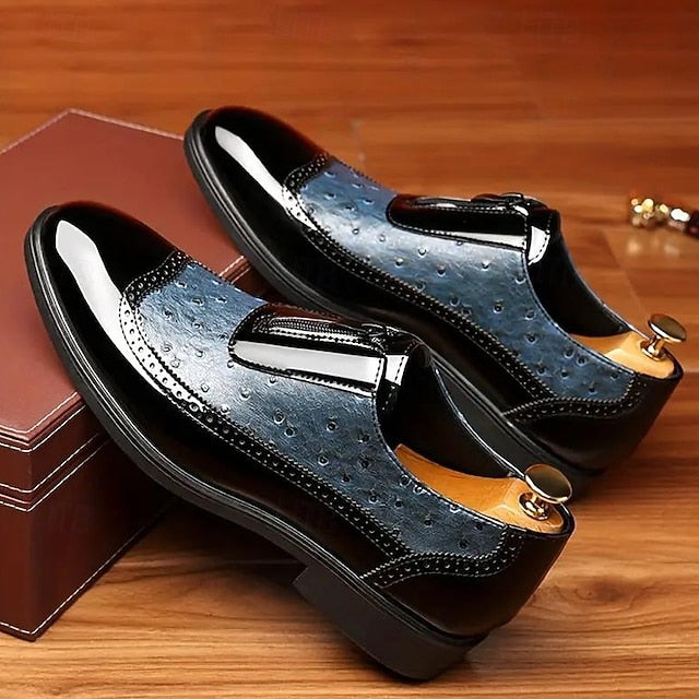 Tan and Black with Colorblock Shoes Patent Formal Men's