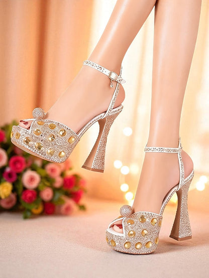 Platform with Women's Rhinestone Sandals Matching High Heel