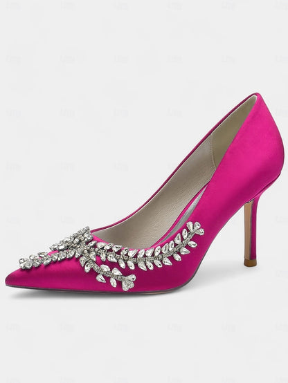 Heels Stiletto Satin Women's Rhinestone-Embellished –