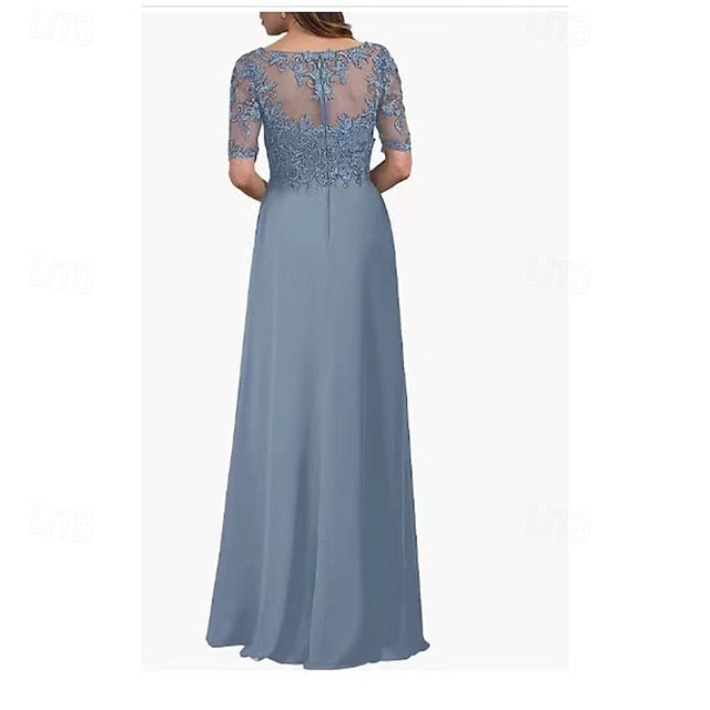 V A-Line Simple the of Neck Dress Elegant Bride Mother