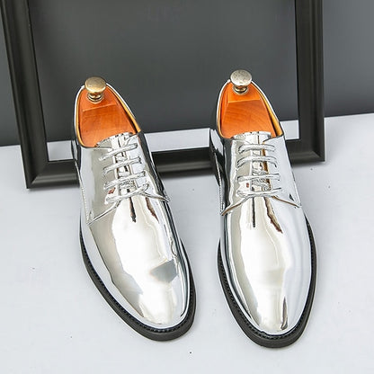 – Gold Leather Sleek Shiny for Lace-Up Men Patent Shoes