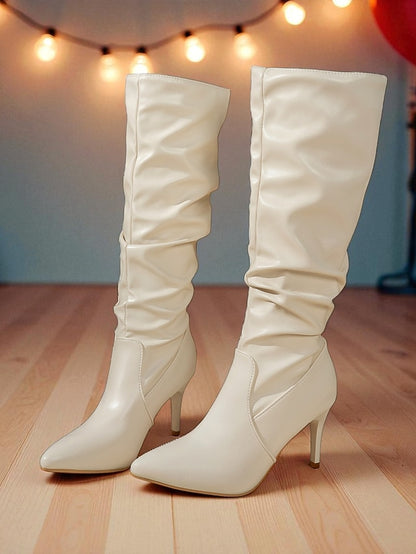 Women's Leather Pointed Boots High - Faux Brown Toe Knee