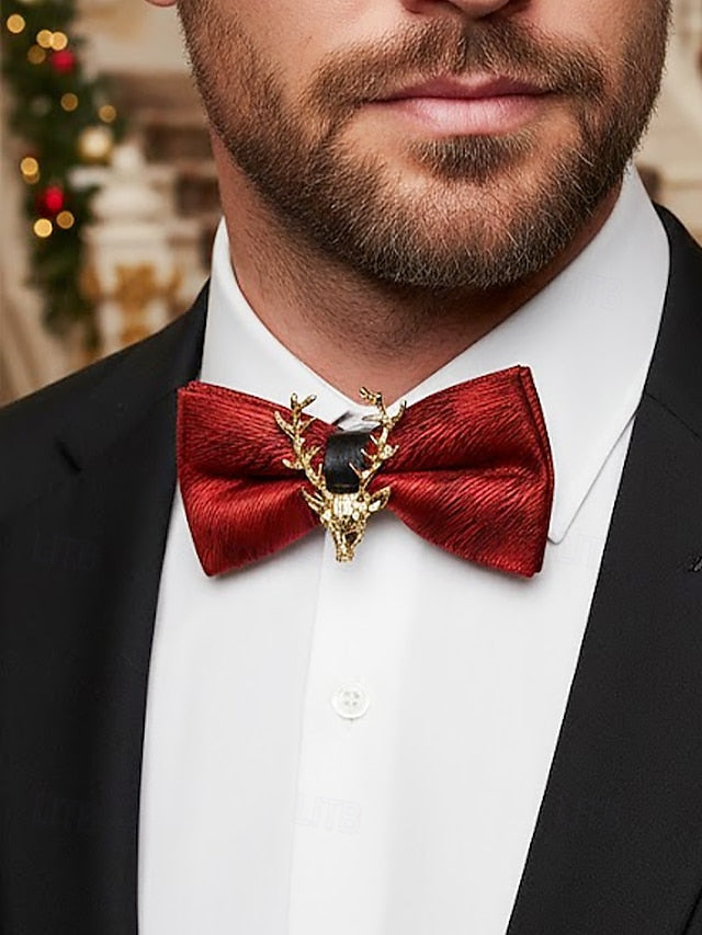 Tie Head Pin Gold Bow with Velvet Deer Men's