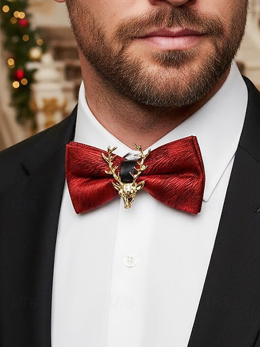 Tie Head Pin Gold Bow with Velvet Deer Men's