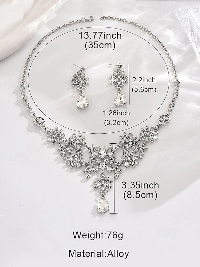 Jewelry and Tiara Elegant Silver Rhinestone Set – Women's