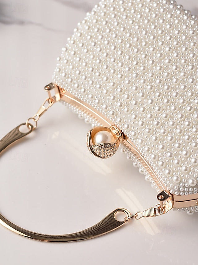 Gold with Beaded Handle Evening Pearl Bag Women's Clutch