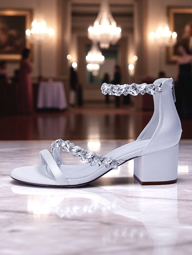 Sandals Crystal - Women's Heel Block Satin Purple