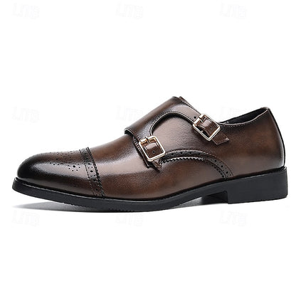 Shoes Men's Double Leather Strap with Faux Monk Brown