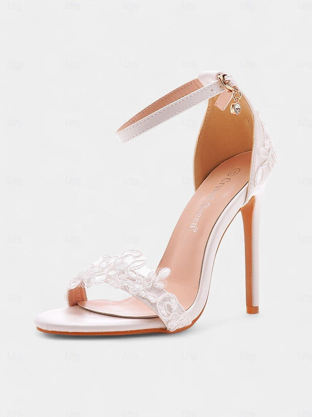 Wedding Stiletto White Heels Strap Women's Ankle Lace with