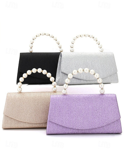 Handle Bag with Women's Pearl – Glitter Purple Clutch