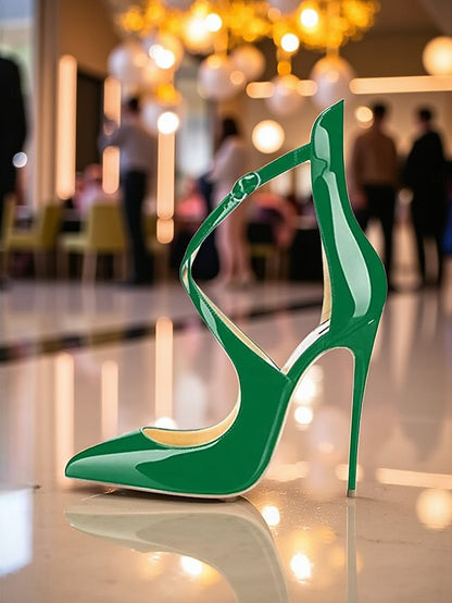 Purple Women's - Leather Strappy Heels Patent Stiletto