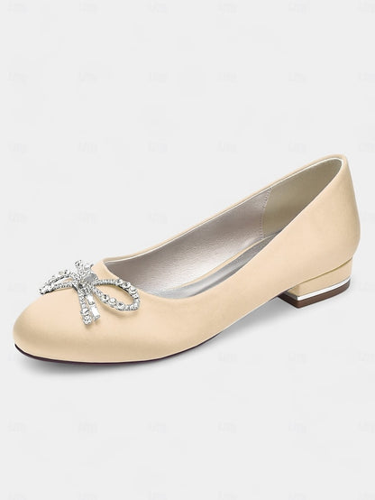 Rhinestone Women's Bow Round-Toe Flats Embellished -
