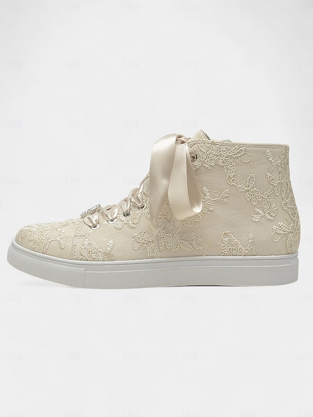 Satin Sneakers Women's Ivory Lace Wedding Ribbon Laces with