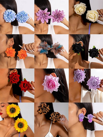 Statement - Flower Floral Oversized Women's Drop Earrings