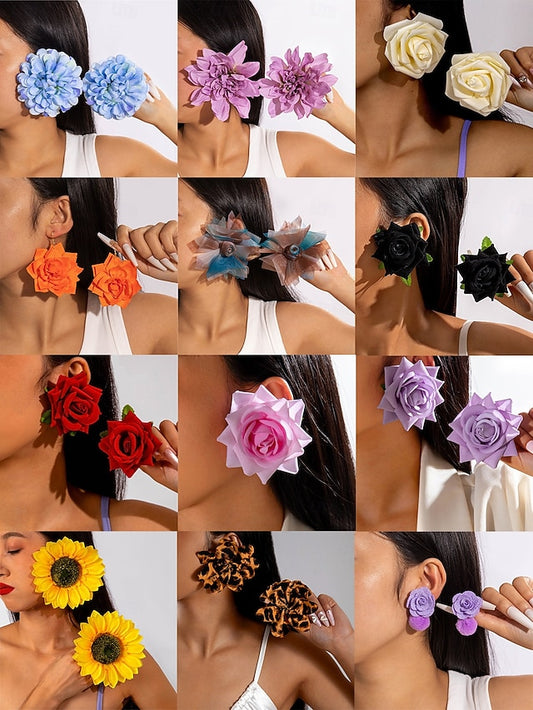 Statement - Flower Floral Oversized Women's Drop Earrings