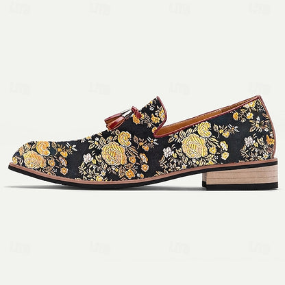 with Jacquard Loafers Floral Pattern Tassels for Men's
